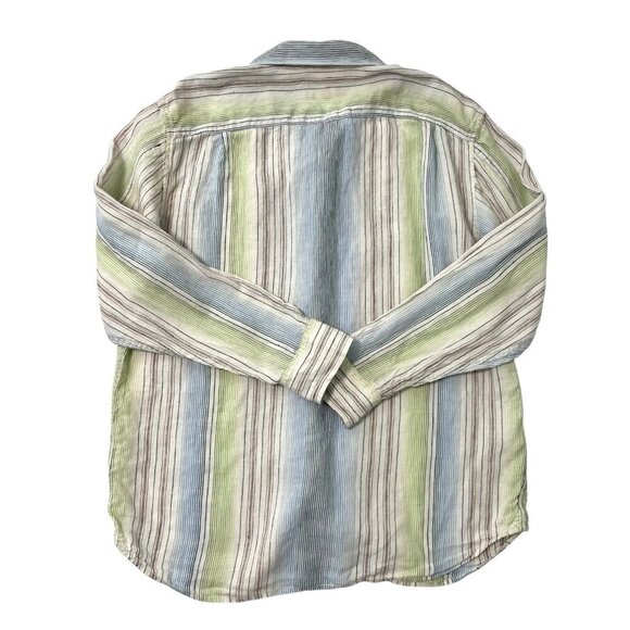 Tommy Bahama 100% Linen Stripe Long Sleeve Button Front Shirt size Large - Picture 3 of 5